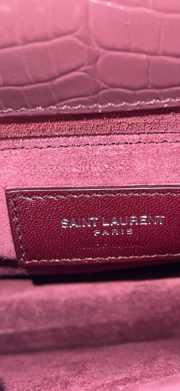 YVES SAINT LAURENT Sunset Medium Crocodile Leather Crossbody Bag Rouge Legion
