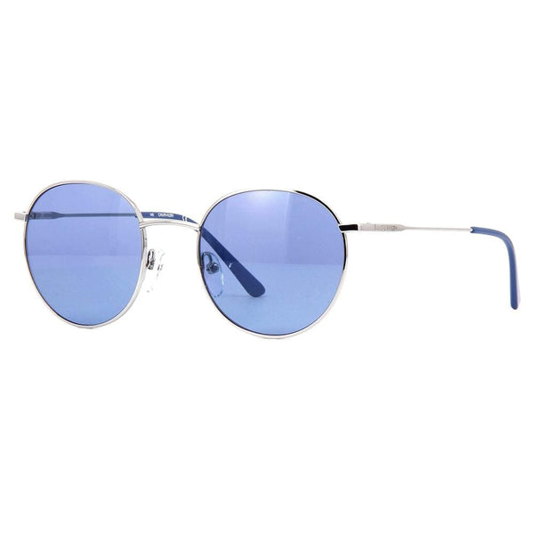 CALVIN KLEIN CK18104S 045 Round Men Silver Sunglasses Blue Lens