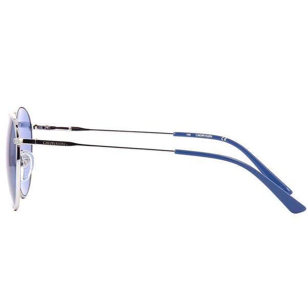 CALVIN KLEIN CK18104S 045 Round Men Silver Sunglasses Blue Lens