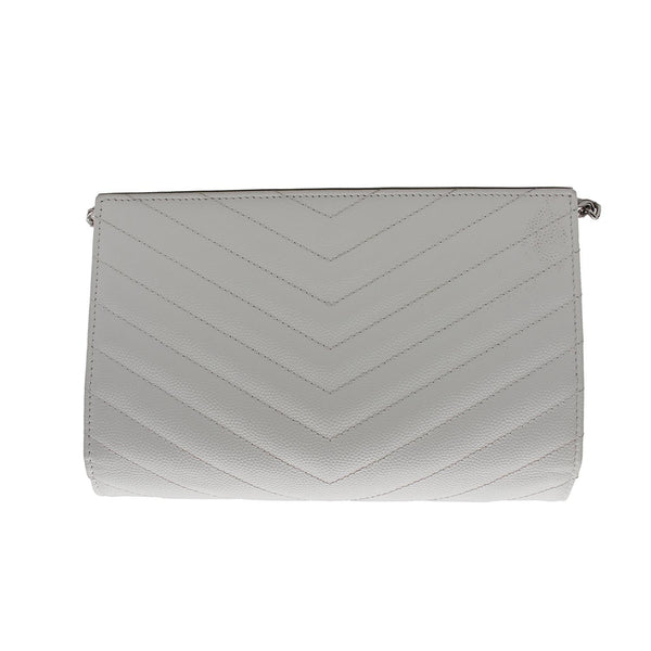 YVES SAINT LAURENT Monogram Grain De Poudre Chain Wallet White
