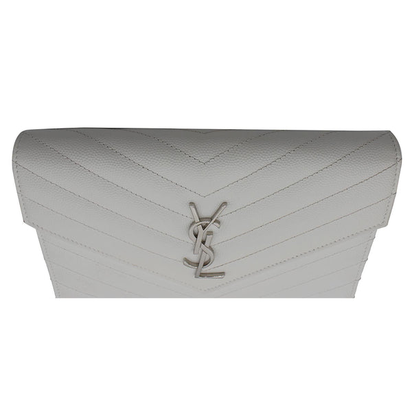 YVES SAINT LAURENT Monogram Grain De Poudre Chain Wallet White