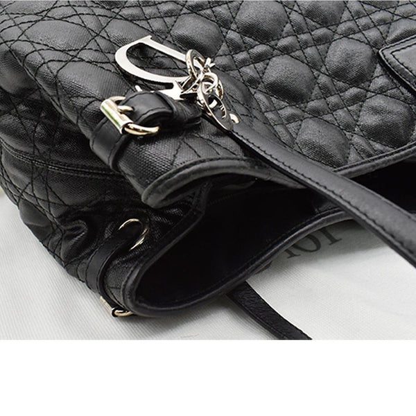 CHRISTIAN DIOR Panarea Quilted Cannage Rosato Canvas Tote Bag Black