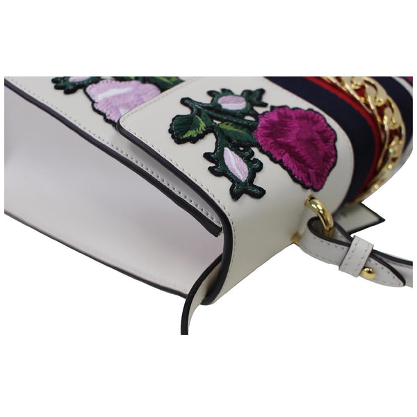 GUCCI Sylvie Embroidered Leather Medium Top Handle Bag White 431665