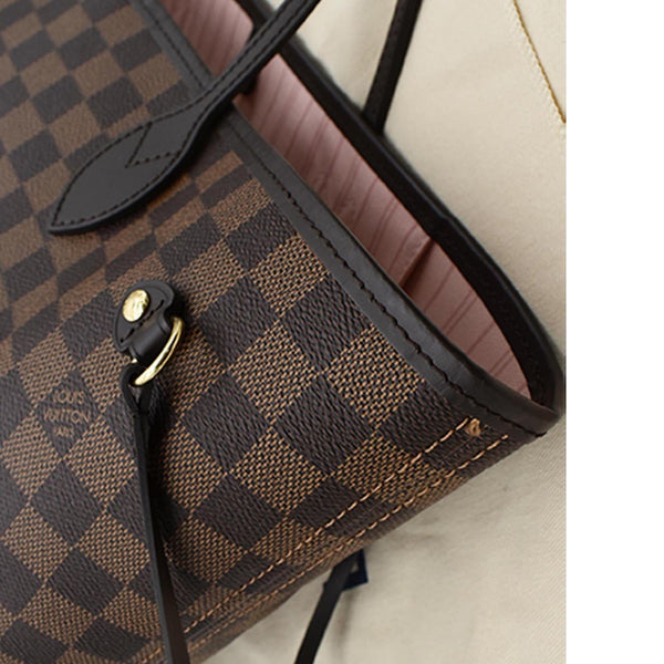 LOUIS VUITTON Neverfull MM Damier Ebene Tote Bag Rose Ballerine
