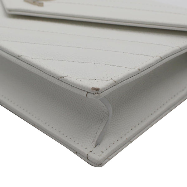 YVES SAINT LAURENT Monogram Grain De Poudre Chain Wallet White