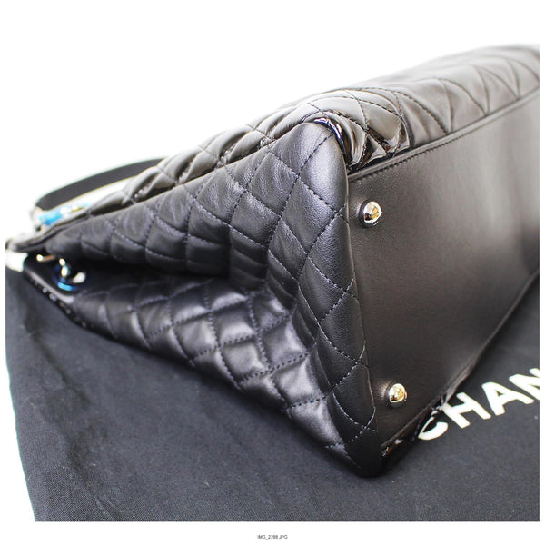 Chanel CC Charm Quilted Lambskin Patent Leather Bag brass studs