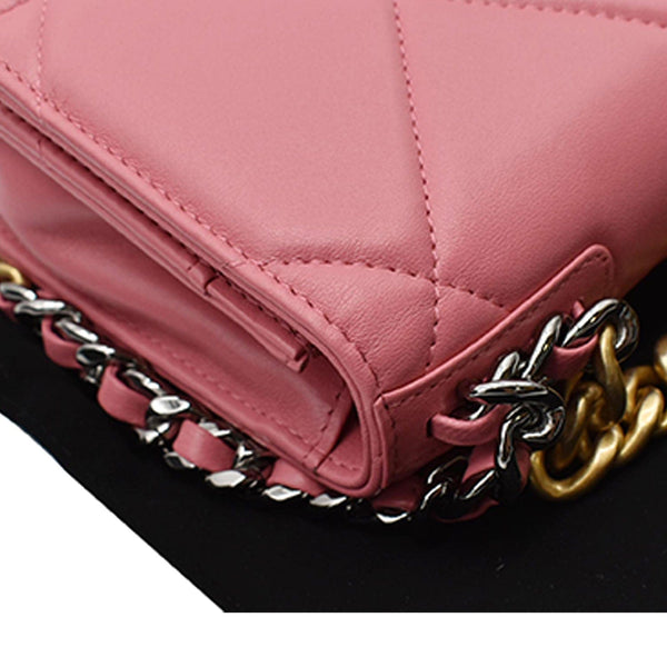 CHANEL 19 CC WOC Leather Wallet On Chain Crossbody Bag Pink