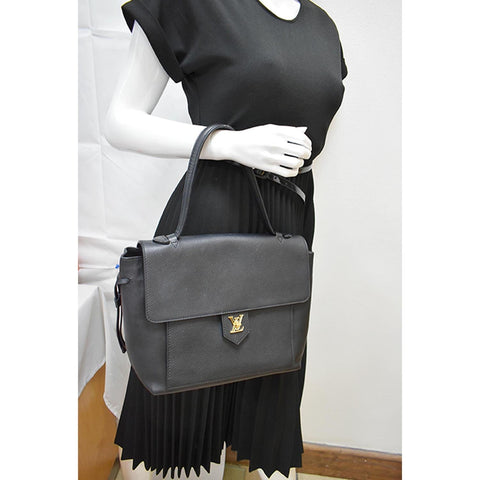 LOUIS VUITTON Women Lockme MM Leather Satchel Bag Black