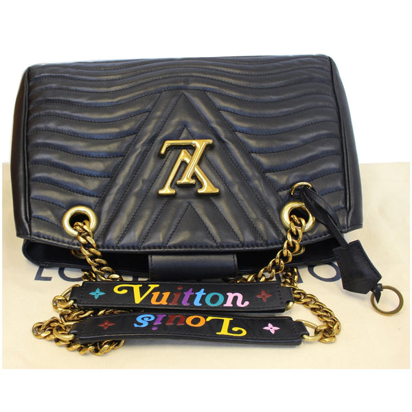 LOUIS VUITTON Wave Chain Leather Tote Shoulder Bag Black