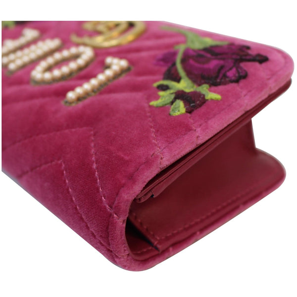 GUCCI Marmont Velvet Love Mini Pearl Embroidered Shoulder Bag Pink