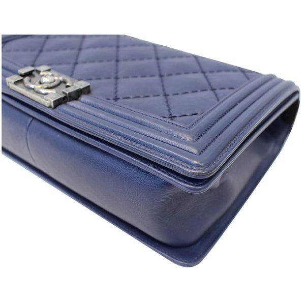 authentic Chanel New Medium Boy Flap Calfskin Double Stitch Bag Navy