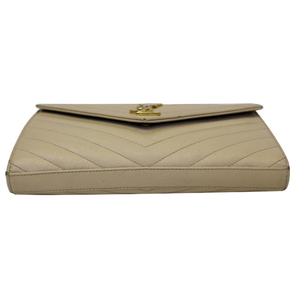 YVES SAINT LAURENT Matelasse Chevron Grain De Poudre Envelope Chain Wallet Beige