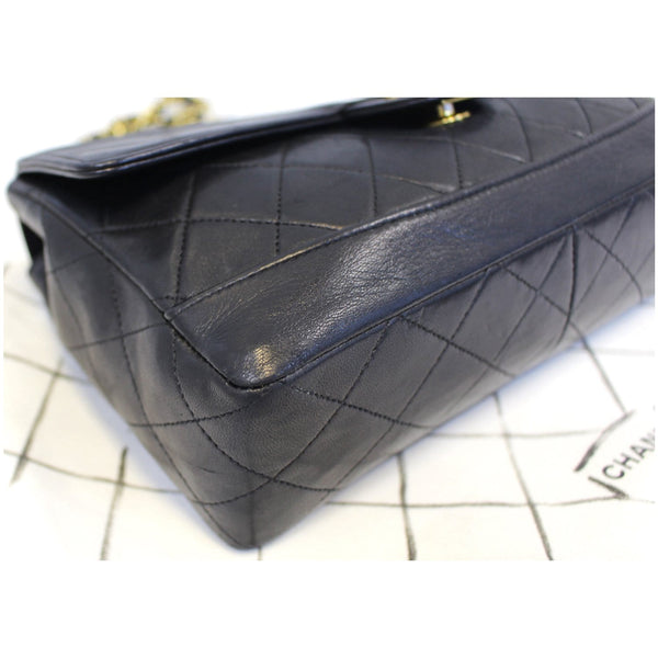 CHANEL Vintage Quilted Lambskin Leather Line Flap Bag Black-US