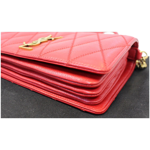 YVES SAINT LAURENT Angie Chain Diamond Quilted Lambskin Shoulder Bag Red