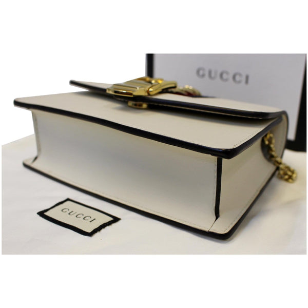 GUCCI Super Mini Sylvie Calfskin Leather Chain Crossbody Bag White
