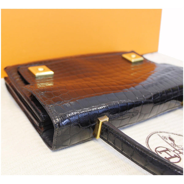 HERMES Piano 25Cm Crocodile Leather Flap Bag Black-US