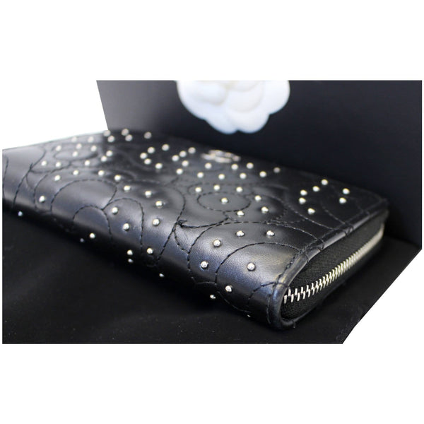 CHANEL Camellia Long Zippy studded Wallet Black-US