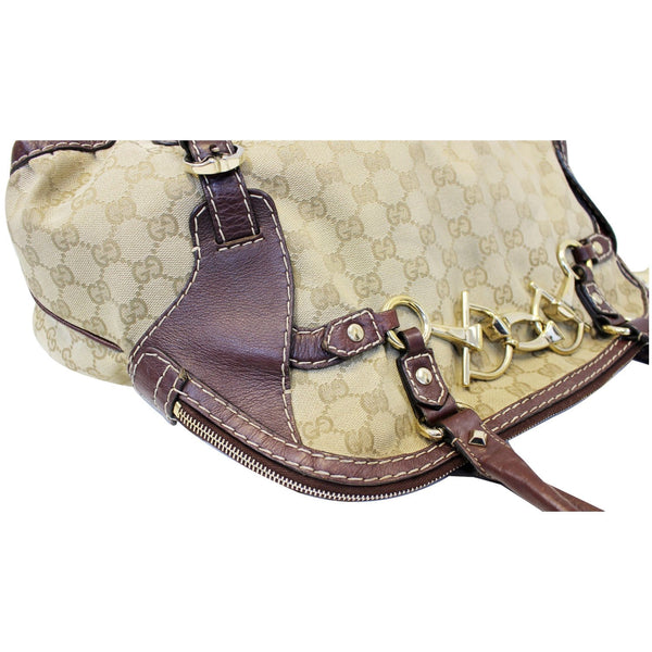 GUCCI Beige GG Canvas Horsebit Nail Medium Boston Bag