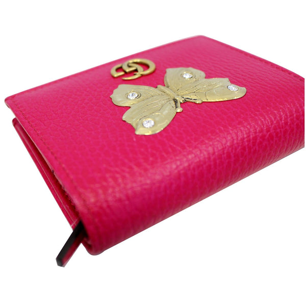 GUCCI Butterfly Leather Card Case Wallet Pink 499361-US