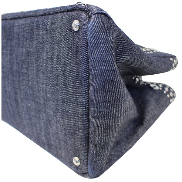 Prada Canapa Jeweled 2way Tote Bag in Denim- Firsthalf View