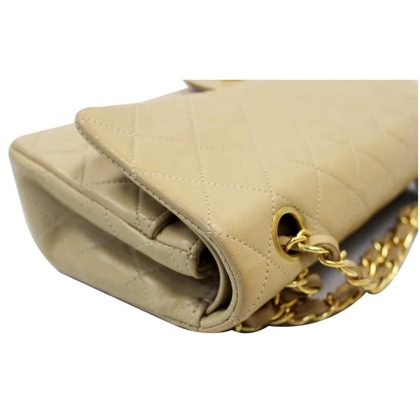 CHANEL CC Double Flap Calfskin Leather Chain Shoulder Bag Beige