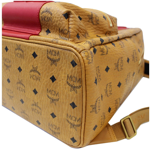 MCM Visetos Medium Stark Logo Stripe Backpack Cognac Red