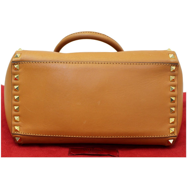VALENTINO Rockstud Small Double Handle Leather Tote Bag Camel Brown