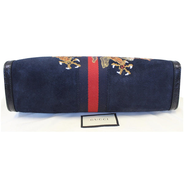GUCCI Ophidia Dragon Embroidered Suede Leather Shoulder Bag Blue