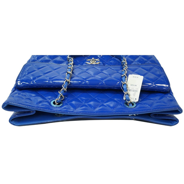 CHANEL Large Coco Shine Patent Quilted Leather Shopping Tote Blue