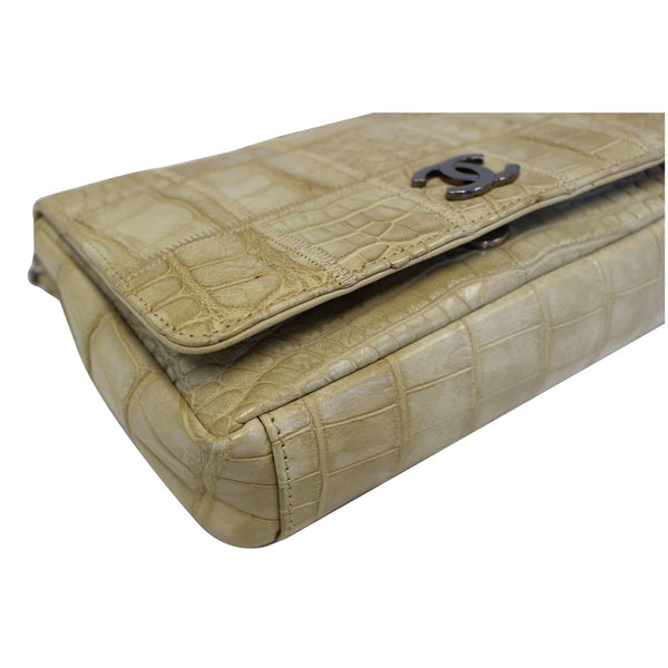 CHANEL Crocodile Quilted Classic Flap Shoulder Bag Beige