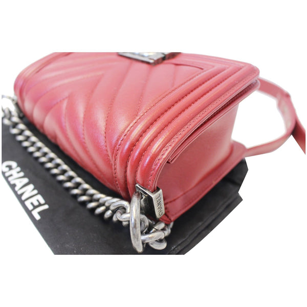 CHANEL Small Chevron Boy Calfskin Leather Flap Bag Burgundy