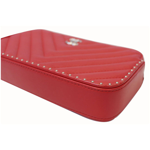 CHANEL Chevron Studded with Chain Lambskin Leather Shoulder Crossbody Bag Red-US