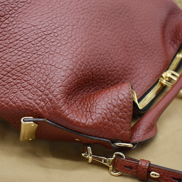 BURBERRY Ledbury Heritage Grained Leather Hobo Shoulder Bag Red