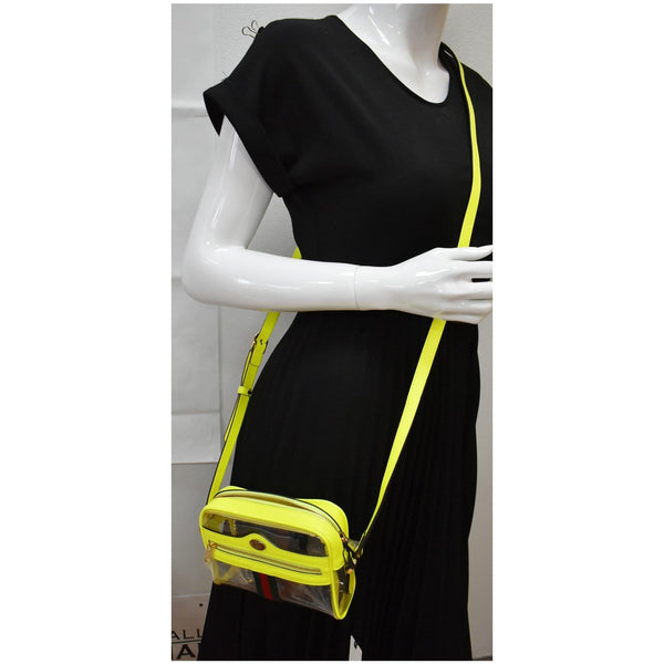 GUCCI Ophidia Mini GG Web PVC Crossbody Bag Neon Yellow 517350