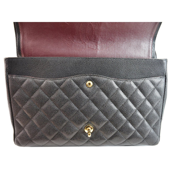 CHANEL Maxi Double Flap Caviar Leather Shoulder Bag Black