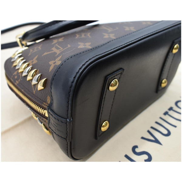 LOUIS VUITTON Studded Alma BB Monogram Macassar Canvas Crossbody Bag Brown