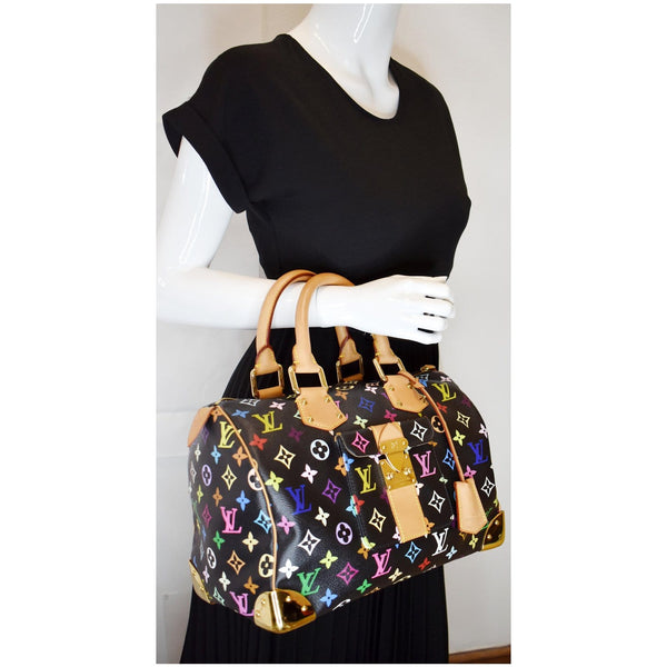 LOUIS VUITTON Speedy 30 Monogram Multicolor Satchel Bag Black