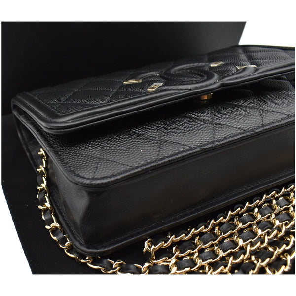 CHANEL CC Filigree Small Flap Caviar Leather Crossbody Bag Black