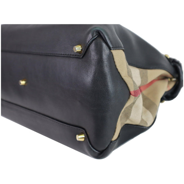 BURBERRY House Check Medium Banner Calf Leather Tote Bag Black