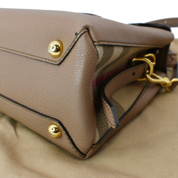 BURBERRY Medium Grainy House Check Leather Tote Shoulder Bag Dark Sand