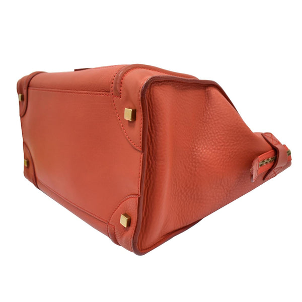 CELINE Drummed Mini Luggage Calfskin Leather Tote Bag Red