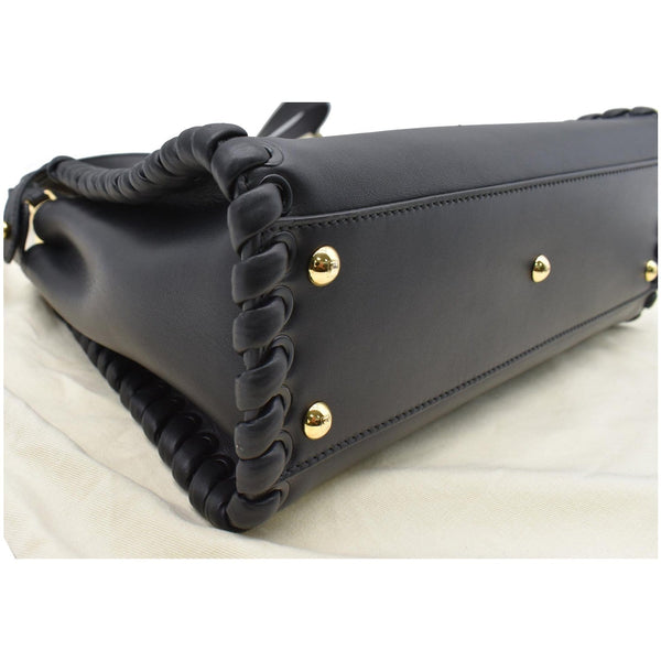 FENDI Peekaboo Medium Whipstitch Leather Satchel Shoulder Bag Black