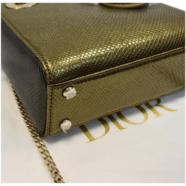 CHRISTIAN DIOR Mini Lady Dior Lizard Print Chain Shoulder Bag Metallic Gold