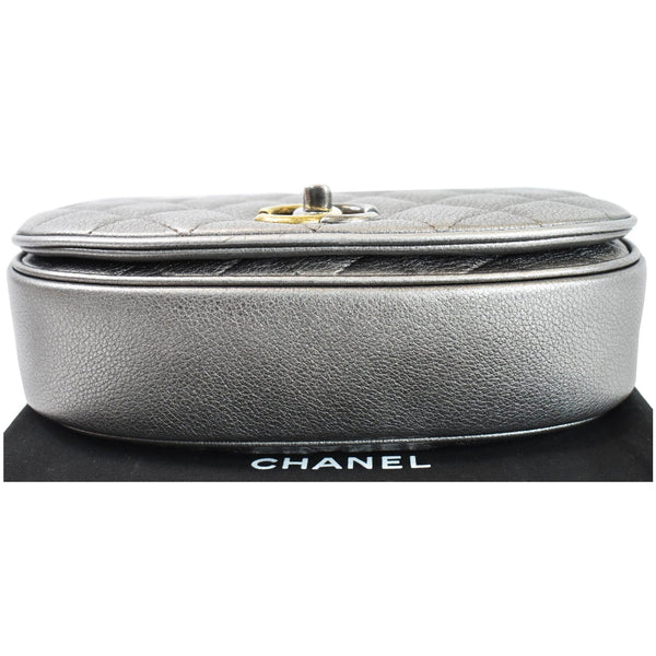 CHANEL Casual Pocket Flap Caviar Messenger Shoulder Bag Silver