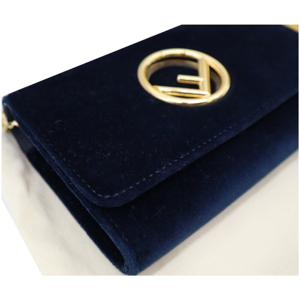 FENDI F Logo Velvet Wallet On Chain Crossbody Bag Dark Blue