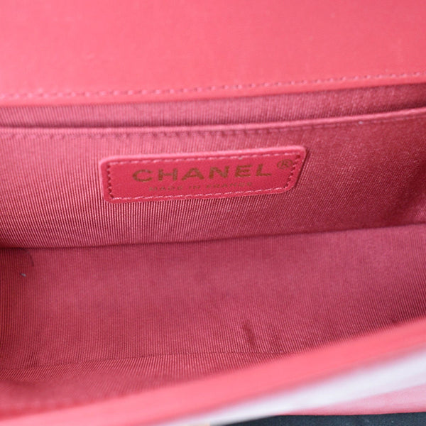 CHANEL Le Boy Small Lambskin Leather Shoulder Bag Red