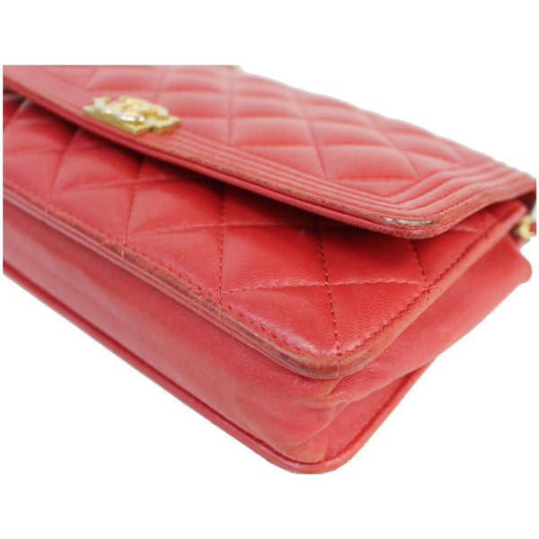 CHANEL Boy Woc Lambskin Leather Wallet On Chain Clutch Bag Red