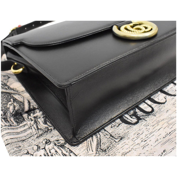 GUCCI Logo Plaque Leather Shoulder Bag Black 589471