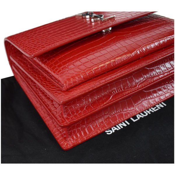 YVES SAINT LAURENT Sunset Medium Crocodile Leather Crossbody Bag Red