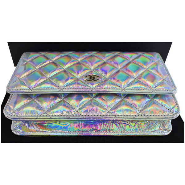 CHANEL Timeless Classic WOC Goatskin Wallet on Chain Bag Iridescent Silver
